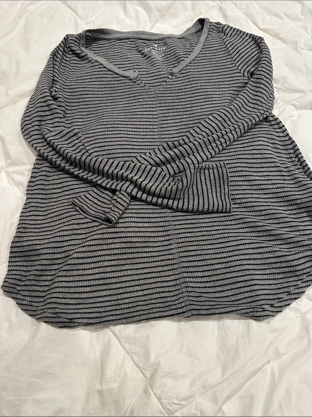 American Eagle Outfitters Gray and Black Striped V-Neck Sweater